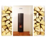 Stufa-caminetto con focolare girevole: aperto, vetrato, fuoco continuo. Installato a Fagagna (UD).